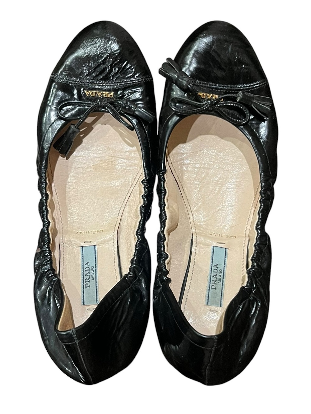 Prada Black Leather Bow Ballet Flats